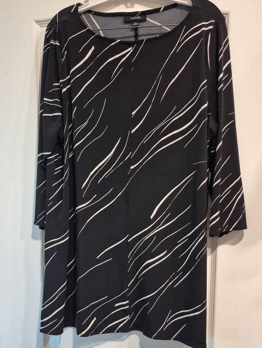 Alfani Black Tunic with White Wave Stripe Pattern